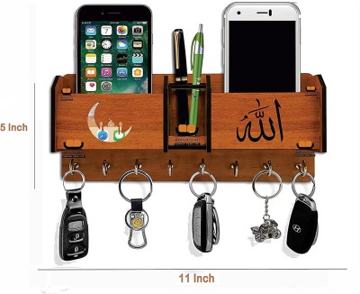 Dheeraj Creation 2 Pocket Mobile Stand Holder for Wall | Key Holder for Wall Furniture for Home Wood Key Holder(8 Hooks, Brown)