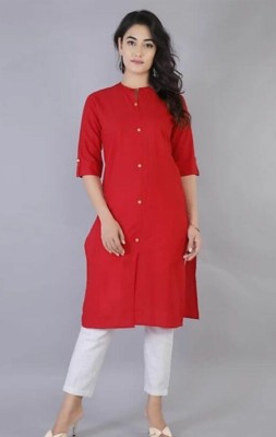 Krishna Creations Women Solid Straight Kurta(Red)