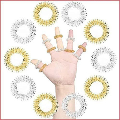 Acs AG ACS Sujok Ring meridians point pressure withFinger Massage for metal ring silver 5 & golden 5 set of 10 Massager(Gold)