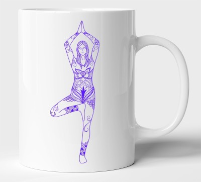 BLISSart Tree Pose Yoga Multicolour or Tea/Milk cup Best For Gift girls men (350ml or 11Oz; White) Ceramic Coffee Mug(350 ml)