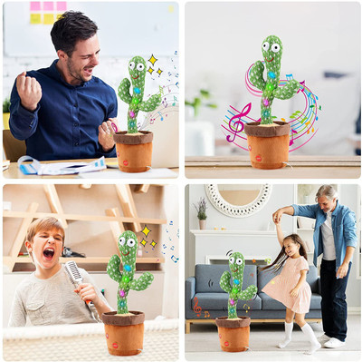 Toyvala Dancing Cactus Plush Toys Sing,Dance and Record Electronic Toy-608(Green, Brown)