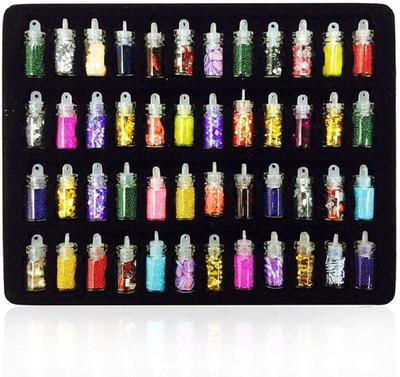 COSMO VIBES 3D Glitter Nail Art Tool for Nail Decoration Multicolour - Set of 48 Bottles(MULTICOLOR)