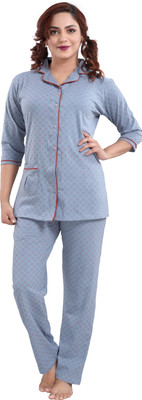 Attempt Women Printed Grey Night Suit Set