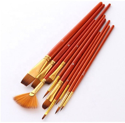 Design connection Profeesional 12pcs Red colour Paint Brush Set Nylon Hair Wooden Handle Acrylic Watercolour Brush Oil Painting Artist Brush Set(Red, Golden)