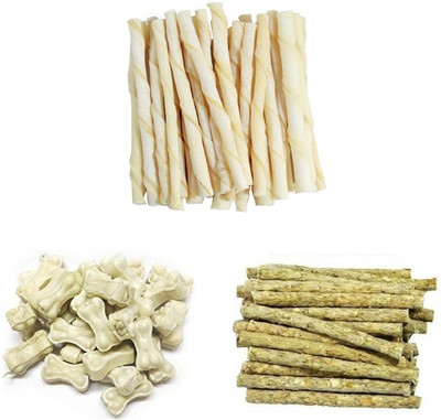 SAWAY Saway Dog Healthy Pressed Chew Bone 2inch 250g & Natural Munchy Sticks 250gr & Milky Calcium Sticks 250gr (Pack Of 750g) 0.75 kg Dry Adult, Senior, Young Dog Food