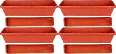 mastBus 4 Pcs Brown Rectangular Pots For Plants with Tray 2 Feet Plastic Big Vegetables Large Containers Tub for Home Gardening, Balcony, Outdoor Gamla 24 Plant Container Set