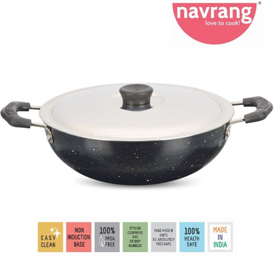 NAVRANG Kadhai 23 cm diameter with Lid 2 L capacity(Aluminium, Non-stick)