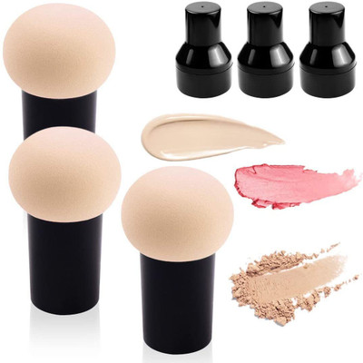 AVTY Mushroom Makeup Sponge Cosmetic Puff Blender Latex Free Foundation Sponge Applicator with Case and Handle (3 Pack, Skin Color)