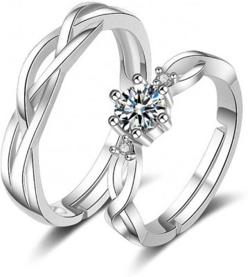 P. R. PRINTS Metal Cubic Zirconia Silver Plated Ring Set