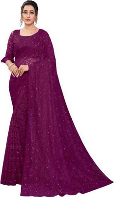 Saadhvi Self Design Bollywood Net Saree(Magenta)