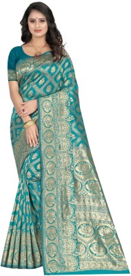 KRENIW Woven Banarasi Pure Silk, Art Silk Saree(Light Blue)