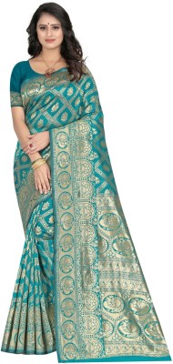 KREZVI Woven Banarasi Pure Silk, Art Silk Saree(Light Blue)