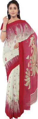 SHRITONNI Printed Handloom Pure Cotton Saree(Red, White)