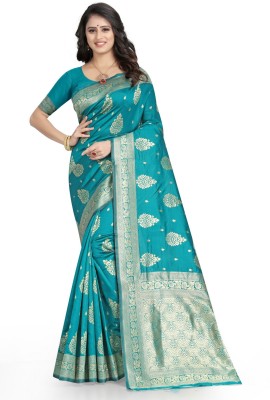 RJTAJ FAB Woven, Color Block Banarasi Pure Silk, Jacquard Saree(Green)