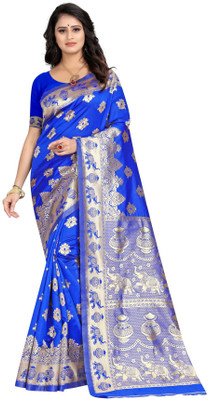 signagraph Woven Banarasi Silk Blend, Art Silk Saree(Blue)