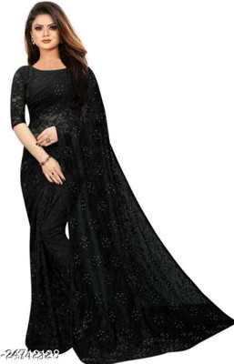 Nancy Fashion Embellished Bollywood Net Saree(Black)