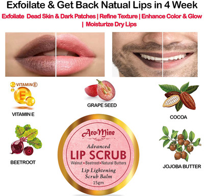 AroMine Advanced Lip Scrub For Lightening & Brightening tanned & darkened lips Scrub- Beetroot(Pack of: 1, 15 g)