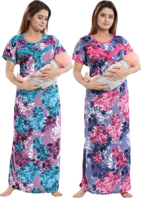 Glam World Women Maternity/Nursing Nighty(Multicolor)