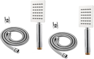 AMJ Premium SQUARE SS304 Hand Spray Hand Shower with 1.5mtr SS Shower Tube and Wall Hook - PACK OF 2 Shower Head