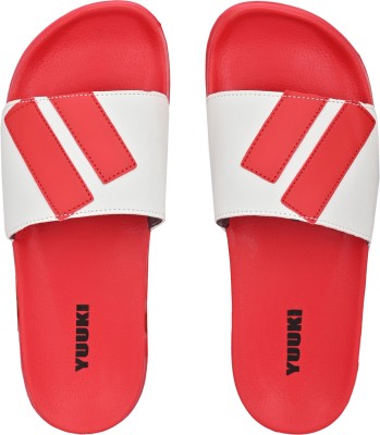 YUUKI Men Slides(White, Red , 7)