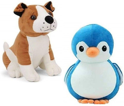 MPR ENTERPRISES Bull Dog & Blue Penguin Soft toy for Kids Playing teddy Bear in size Of 30 Cm long Set - 2  - 30 cm(mutli)