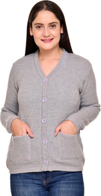 WOOL 4U Self Design V Neck Casual Women Light Green Sweater