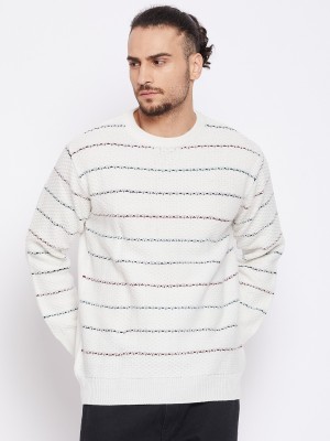 CANTABIL Striped Round Neck Casual Men White Sweater