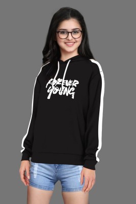 SCATCHITE Printed Women Hooded Neck Black T-Shirt