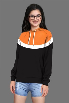 SCATCHITE Colorblock Women Hooded Neck White, Black, Orange T-Shirt