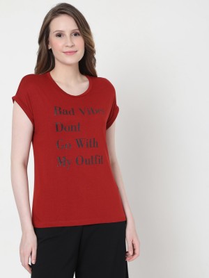 VERO MODA Printed Women Round Neck Red T-Shirt