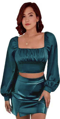 Kulfi Casual Solid Women Dark Green Top