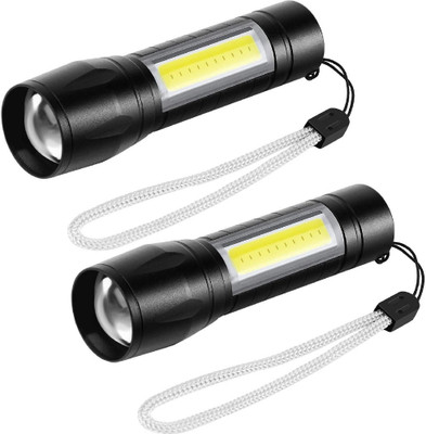 SEVENSPACE Flashlight Mini Waterproof LED USB Rechargeable 3 Modes Torch (Pack Of 2) Torch(Black, 4 cm, Rechargeable)