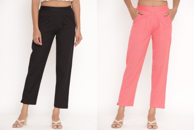 Fabriko Regular Fit Women Black, Pink Trousers