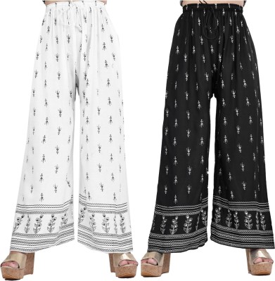 AREEBA COLLECTION Flared, Regular Fit, Relaxed, Tapered Women Black, White Trousers