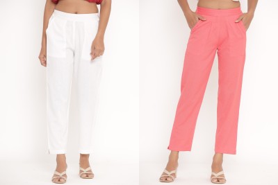 Fabriko Regular Fit Women White, Pink Trousers