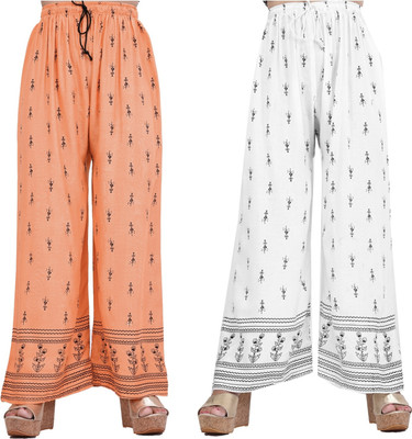 AREEBA COLLECTION Flared Women Multicolor, White Trousers
