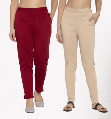 Trend Level Slim Fit Women Maroon, Beige Trousers