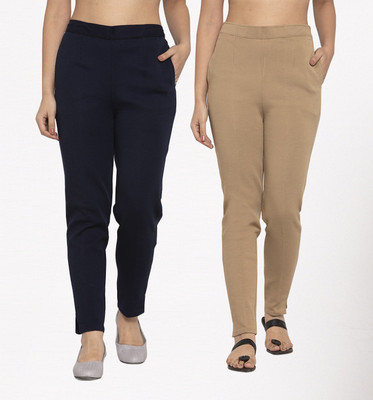 Trend Level Slim Fit Women Maroon, Yellow Trousers