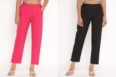 Fabriko Regular Fit Women Pink, Black Trousers