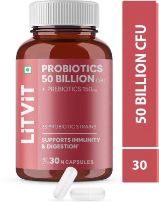 LITVIT Probiotics 50 Billion Capsules and Prebiotics Supplement for Men & Women(30 No)