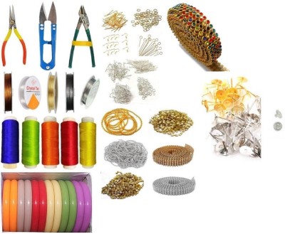 Udhayam silk thread jewellery making kit for arts and craft combo contains cutter,plier,gold and silver gear wire,gold and silver copper beading wire,elastic wire ,trimmer,5 rolls of multicolor thread,12 multicolor assorted bangles,golden(eye pin,head pin ,jump ring,ear clasps),silver (eye pin,head 