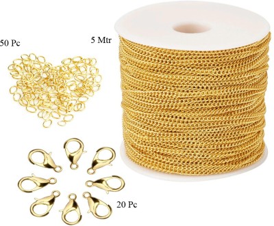 Crafts Haveli Combo of Link Extension Necklace Anchor Chain & Jump Ring For Jewelry Making, Golden 1mm Length 5 Mtr & 20 Lobster