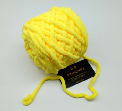 PRANSUNITA Super Thick Fluffy Jumbo Polyester Baby Blanket Chenille Yarn for Knitting, Crochet & Home Decor Projects, Afghans, throw pillows, cushions & blankets -100 GMS – 6mm thickness – Colour –Lemon Yellow