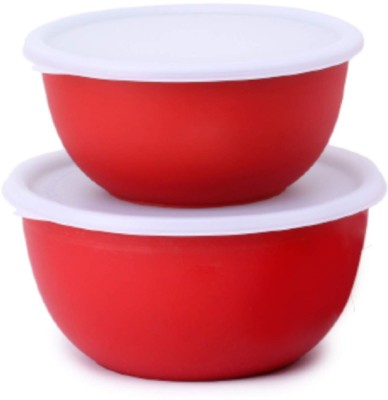 Metal Bear Polypropylene, Stainless Steel Mixing Bowl PLASTIC COATED STAINLESS STEEL MICROWAVE SAFE BOWLS SET OF 2 (14/16 CM )_RED(Pack of 2, Red)