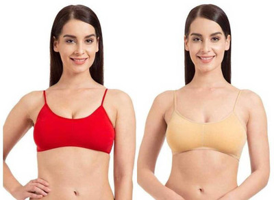 Beauty Fit Women Bralette Lightly Padded Bra(Red, Beige)