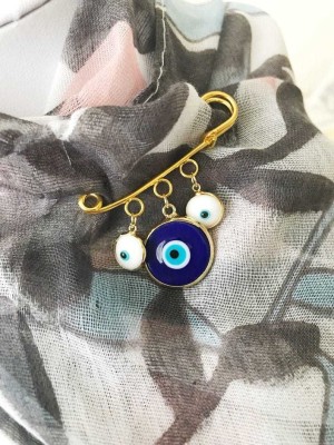 SUKAI JEWELS Dark Blue Evil Eye Charm Brooch(Blue)