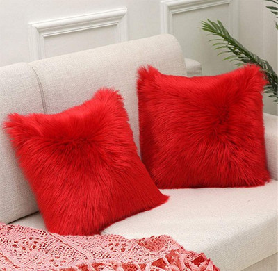 PICKKART Fur Cushions Cover(30 cm*30 cm, Pack of 2, Red)