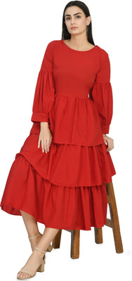 BabeCollection Women Fit and Flare Red Maxi/Full Length Dress