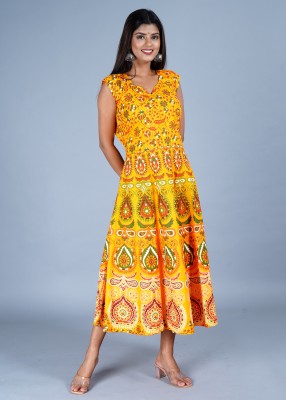 Matkewalaz Women A-line Yellow Dress