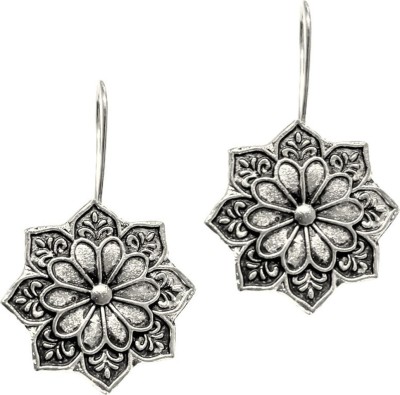 Jewelopia Floral Oxidized German Silver lotus Inspired Dangle Earrings Brass, Alloy Tassel Earring, Jhumki Earring